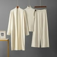 thumbnail image 1 of Chic European And American Style Solid Color Three-Piece Women'S Set With Shawl Cardigan, V-Neck Knit Top, And Wide Leg Trousers. Perfect For Casual Wear, 1 of 10