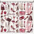 Chic Fashion High Heels Handbags Makeup Shower Curtain Pink Red Brown