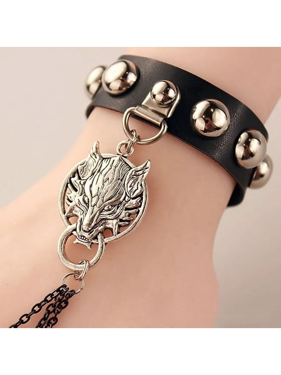 Chic Fashion Jewelry Gothic Skull Wolf Hand Chains Leather Bracelet Fingers Ring Bracelet for Women