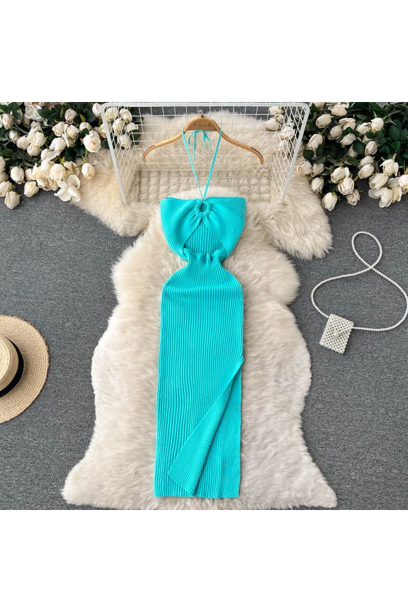 Chic Fashion Sexy Package Hips Split Knitted Summer Dress 2025 Women Slim Elastic Bodycon Party Dress Streetwear Outfit
