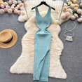 Chic Fashion Sexy Wrap Hips Split Knitted Autumn Dress Women Slim Elastic Bodycon Long Dress