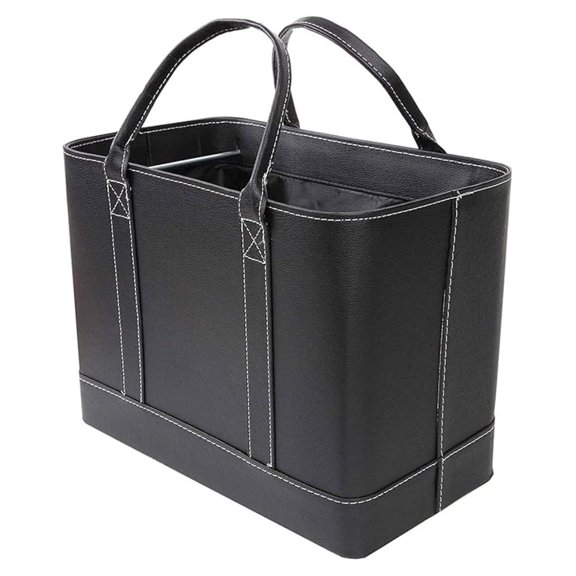 Chic File Organizer Tote - Important Document Organizer Bag, Portable File Box with Handle, Black