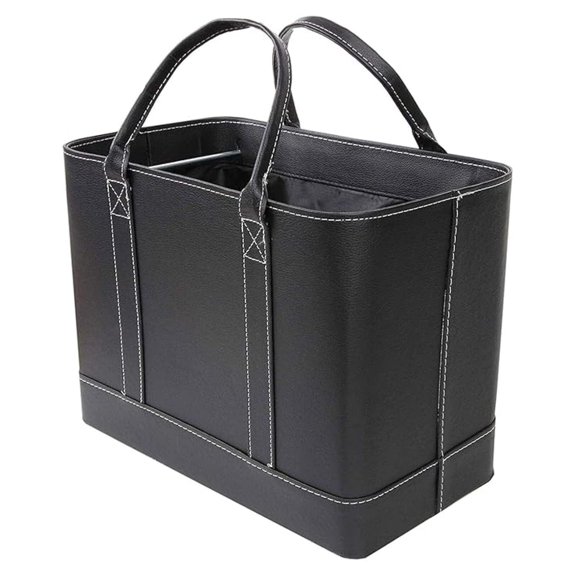 Chic File Organizer Tote - Important Document Organizer Bag, Portable File Box with Handle, Black