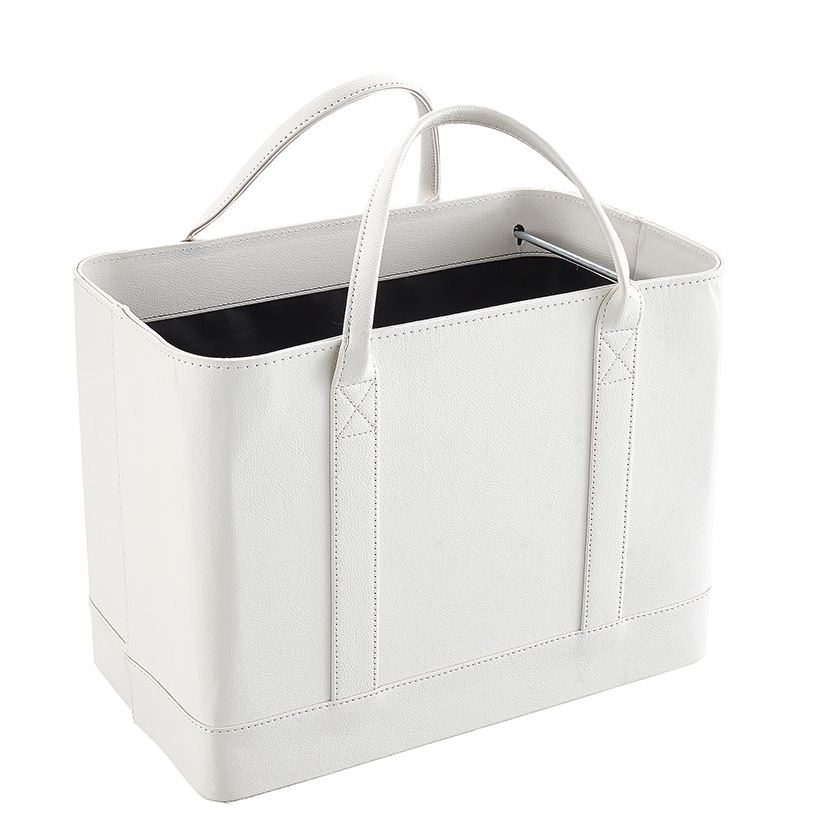 Chic Faux Leather File Organizer Tote Bag with Carrying Handles White