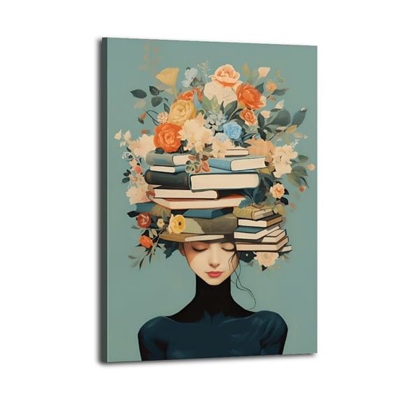 Chic Firedeer Girl Reading Poster Wrapped Wooden Frame Wall Decor,,Canvas Wall Art for Living Room,Bedroom,Office,Ready to Hang