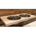 thumbnail image 1 of Chic, Floating, Wood, Height-Flexible Wall Mount Dog/Cat/Pet Food & Water Bowl Holder/Feeder, 2 S.S. Dishwasher-Safe Bowls (~ 1 Quart / 32 oz / 900 ml) for Mid-Size Pets. 2-Screw Installation., 1 of 6