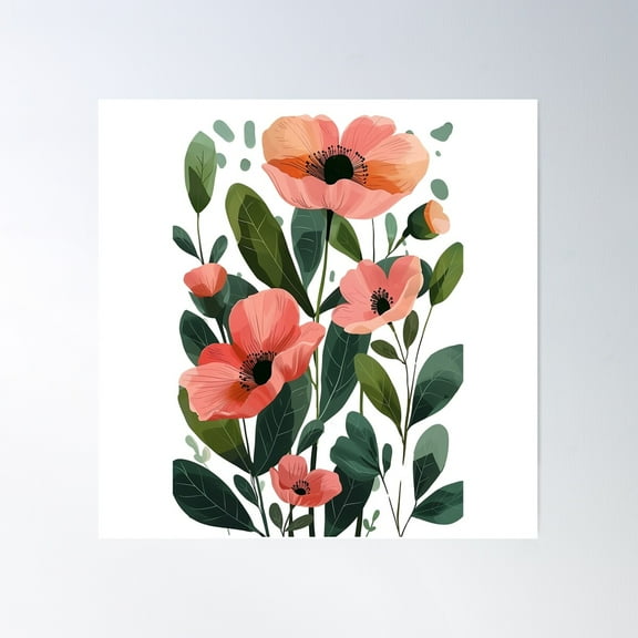 Chic Flora Illustration Poster Wall Art, Modern Wall Decor For Living Room Bedroom, 17x17 UNFRAMED
