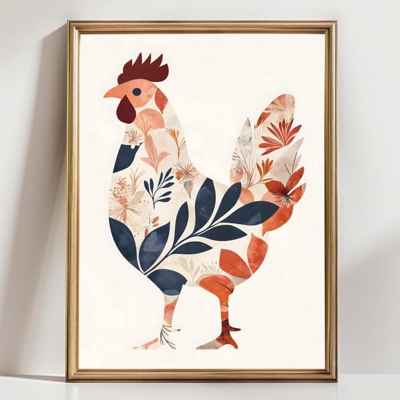 Chic Floral Chicken Art Farmhouse Decor Kitchen Wall Art Rustic Home Decor Unique Gift For Animal Lovers