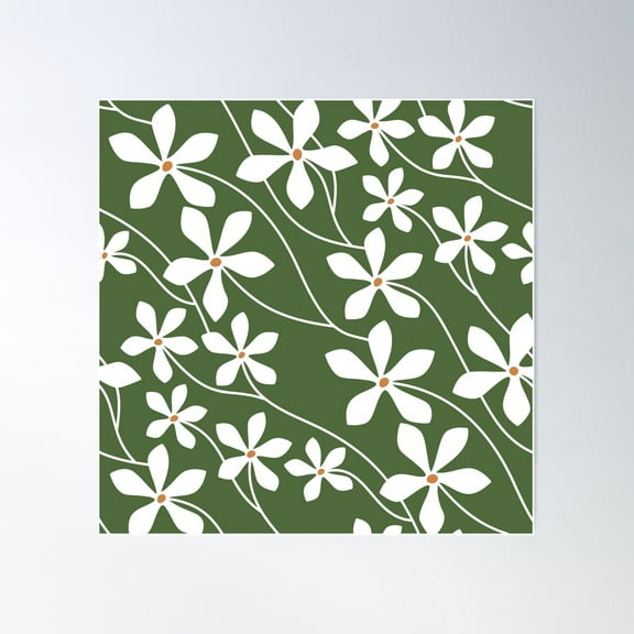 Chic Floral Flow In Green Poster Wall Art, Modern Wall Decor For Living Room Bedroom, 17x17 UNFRAMED