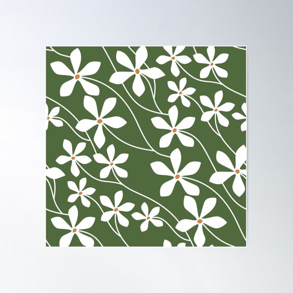 Chic Floral Flow In Green Poster Wall Art, Modern Wall Decor For Living Room Bedroom, 24x24 UNFRAMED