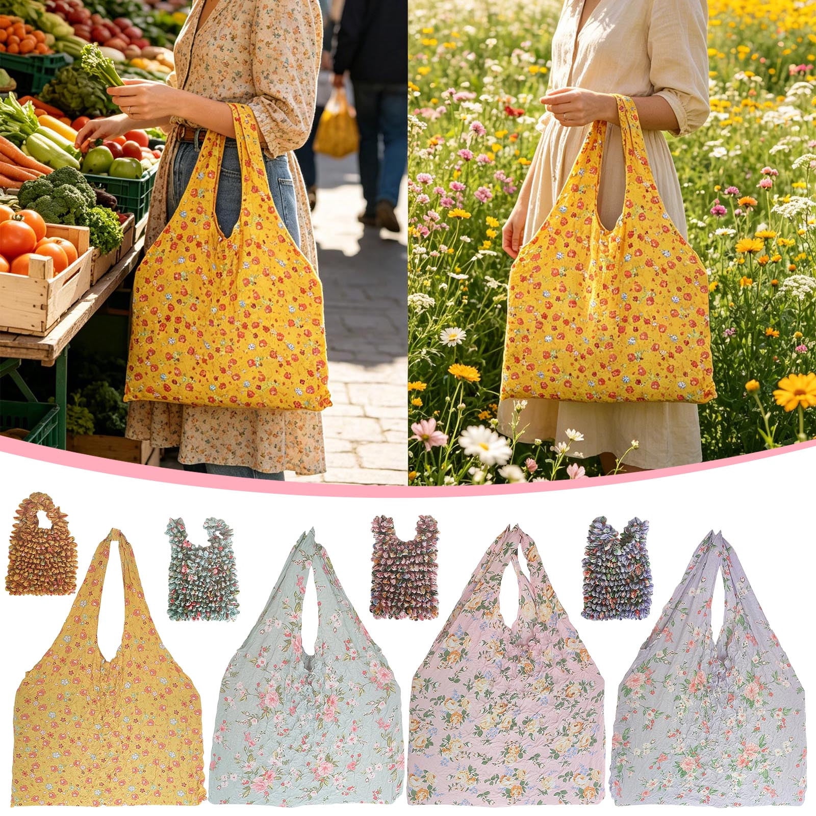 Chic Floral Hedgehog Shaped Pleated Shrinkable Women Tote Handbags — free download