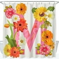 Chic Floral Letter M Design Shower Curtain Vibrant Pink and Orange