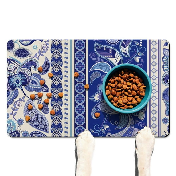 Chic Floral Paisley Pet Food Mat - Aesthetic Vintage Design, Eco-Friendly Waterproof Feeding Placemat