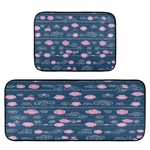 Chic Floral Stripes 2-Piece Kitchen Carpet Mat Set, Non-Slip Memory Foam, Soft for Kitchen and Living Room Use