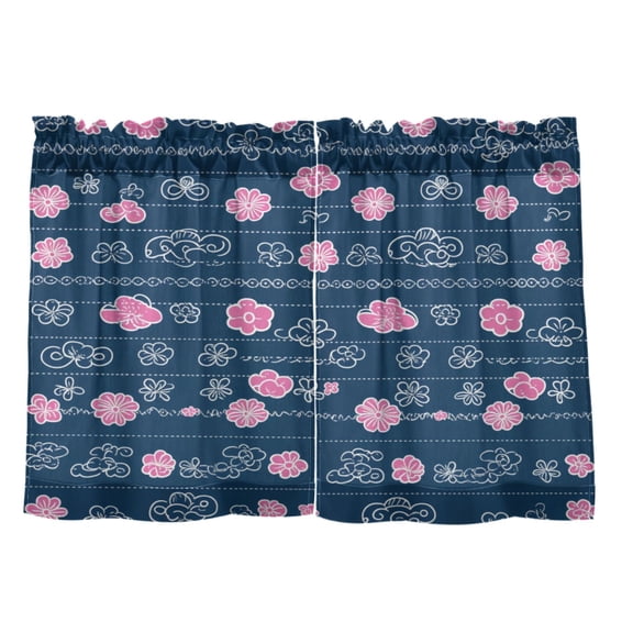 Chic Floral Stripes 27"x24" Linen Look Cafe Curtain Set with Privacy and UV Protection