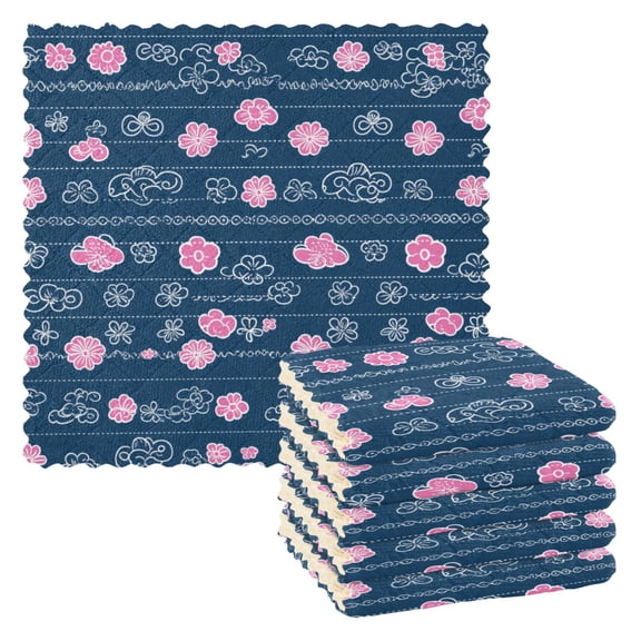 Chic Floral Stripes Dish Towels 6 Pack Kitchen Cleaning Dish Cloths Absorbent Reuseable Cleaning Cloths 11'' x 11''