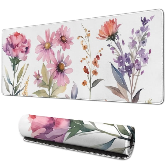 Chic Flower-Print Extended Gaming Mousepad - Aesthetic Desk Mat, XXL Keyboard & Mouse Mat - Desk Decor Protector, Ideal for Women, Girls & Gamers - 31.5x11.8 Inch