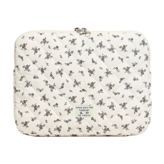 Chic Flower Print Quilted Laptop Bag, Padded 11 14 15 Inch Computer Sleeve with Handle