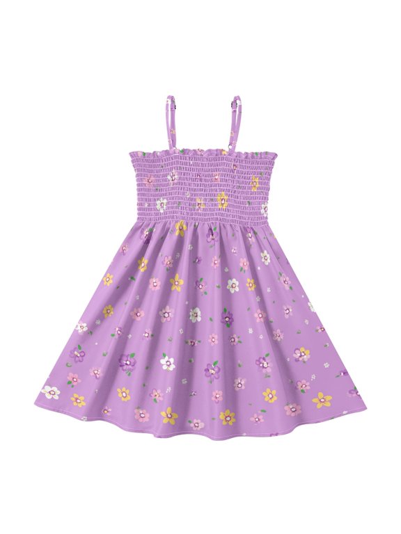 Chic Flowers in Multicolor Girl's Adjustable Cami Dress Casual Sundress Smocked Ruffle A-Line 2T
