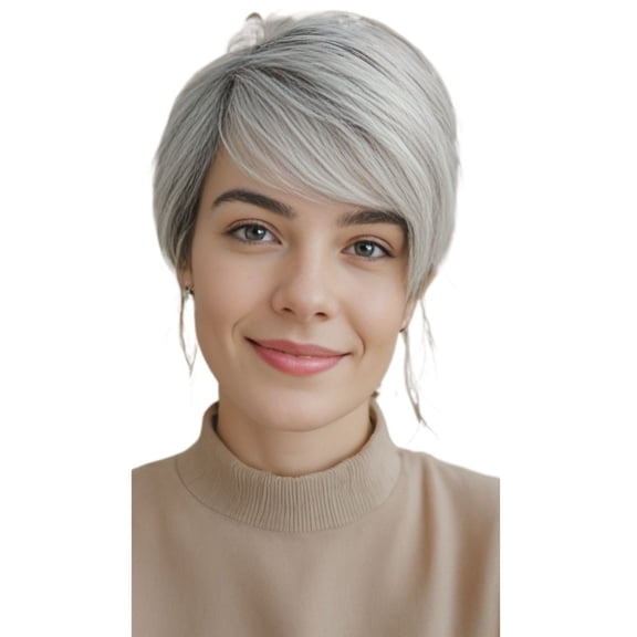 Chic Fluffy Gray Curly Short Hair Wig with Oblique Bangs 6 Inch Synthetic Wig for Women Daily Wear