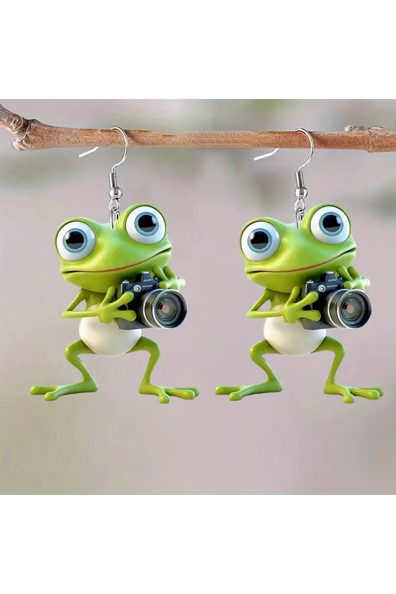 Chic Frog Camera Earrings - Hypoallergenic Acrylic, Double-Sided Design for Everyday & Party Wear