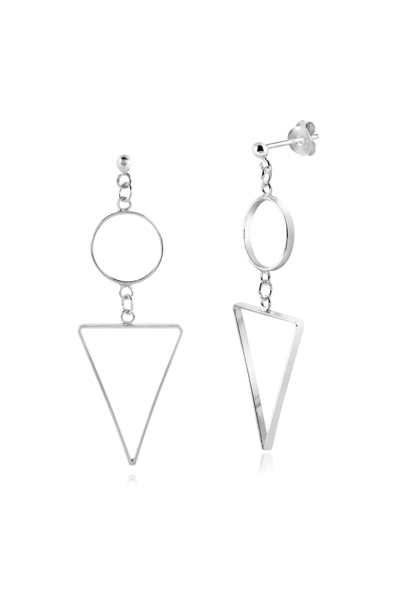 Chic Geometry Circle and Triangle .925 Sterling Silver Post Dangle Earrings