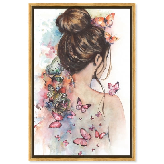 Chic Girl Butterflies Canvas Modern Boho Portrait Wall Art by Art Remedy, Gold Frame, 10" x 15"