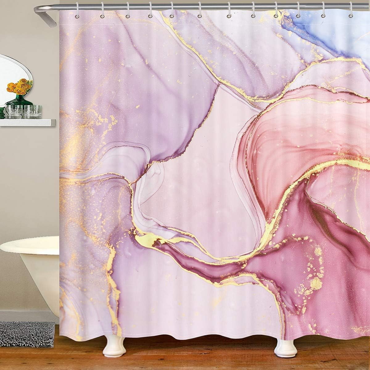 Chic Girly Marble Curtain 72Wx72H,Marble Printed Shower Curtain Pink