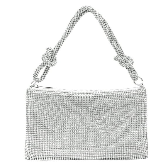 Chic Glitter Evening Handbag, Moclever Rhinestone Purses for Lady, Sparkly Mini Bag, Shiny Silver Clutch Purse for Parties Wedding Cocktail (Silver)