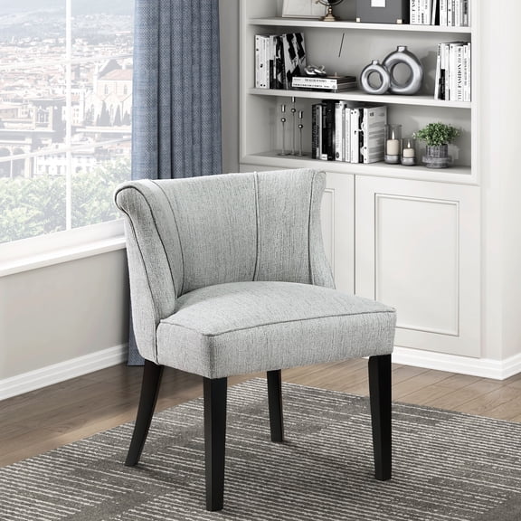 Chic Gray Chair With Plywood Seat And Solid Wood Legs For Interiors Stylish Dining Area Textured Upholstery