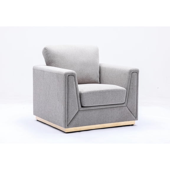 Chic Gray Linen Chair - Comfortable Seating With Pocket Coil Support Construction Wood, Metal Frame Elegant Seat For Relaxation Wooden Inner And Base