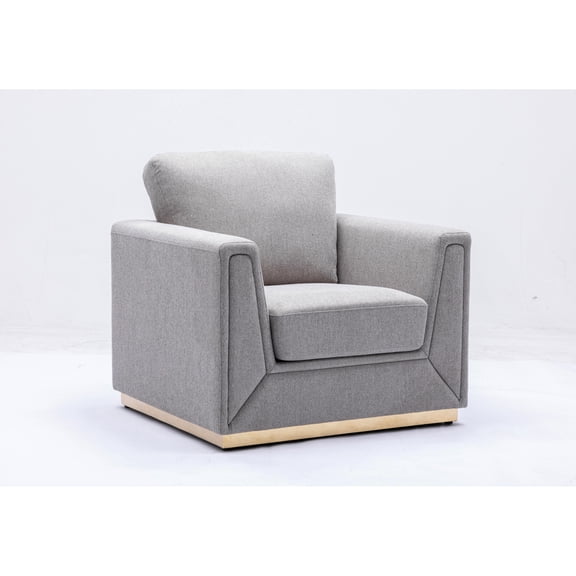 Chic Gray Linen Chair - Comfortable Seating With Pocket Coil Support Construction Wood, Metal Frame Elegant Seat For Relaxation Wooden Inner And Base