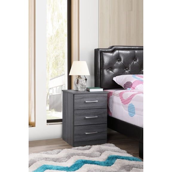 Chic Gray Nightstand with Modern Design / Simple Assembly / Saves Bedroom Room