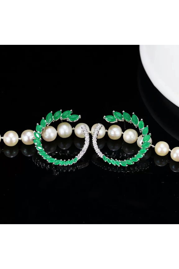 Chic Green Silver Plated Cubic Zirconia Circle Stud Earring for Girlfriend Dress