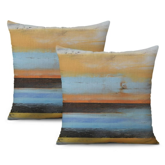 Chic Grey & Blue Abstract Art Cushion Cover: Soft Linen, Zippered, 18x18 Inches, Pack of 2, Modern Decor for Sofa & Couch - Upgrade Your Space with Art.