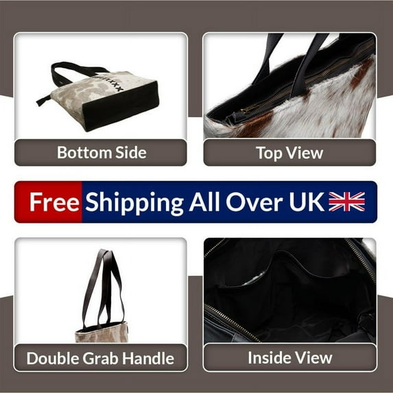 Chic Hair on Leather Cowhide Purse – This Dark Brown and White Tote Offers a Trendy Design and Ample Space for Daily Essentials and More!
