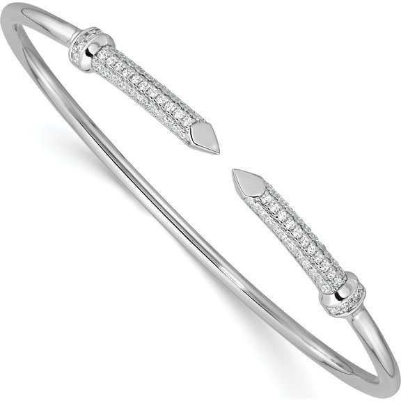 Jewelry by Sweet Pea Sterling Silver Rhodium-plated Polished CZ Pointed Ends Flexible Cuff Bangle
