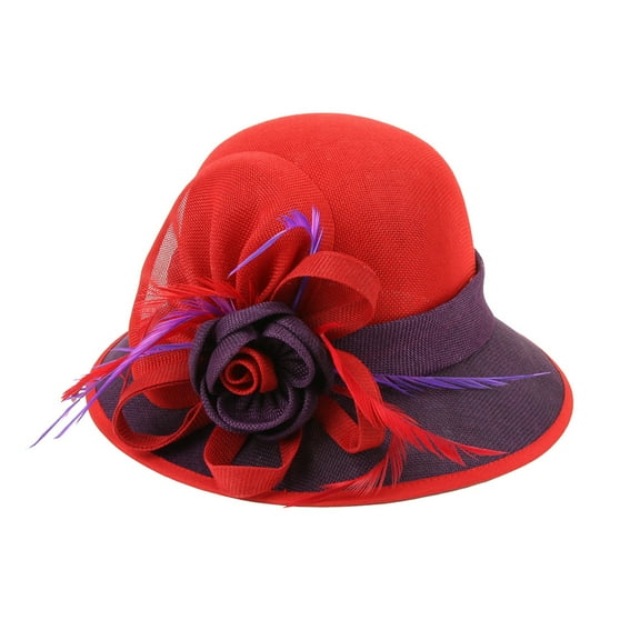 Chic Headwear 1920s Flapper Loop Flax Fabric Hat - Red/Purple