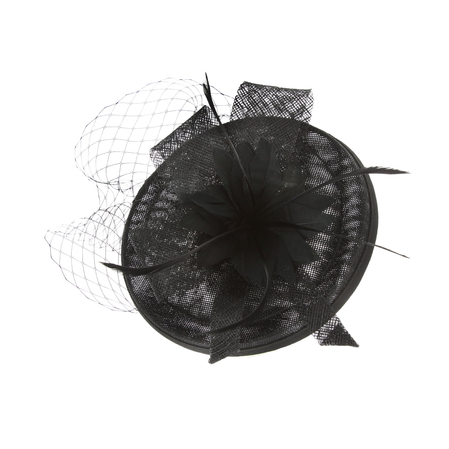 Chic Headwear Bow w/ Center Flower Veil Fascinator - Black  display picture 1