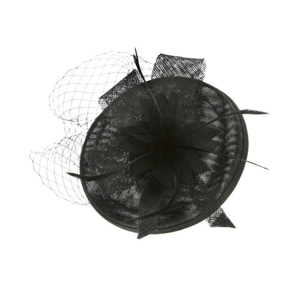 Chic Headwear Bow w/ Center Flower Veil Fascinator - Black