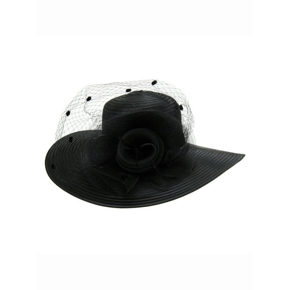 Chic Headwear Braid Hat w/ Mesh Floral Center - Black
