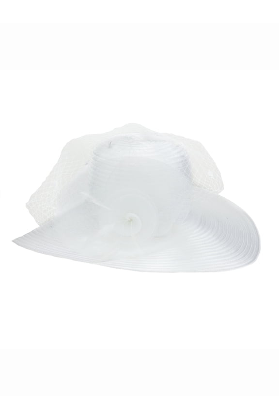 Braid Hat w/ Mesh Floral Center - White