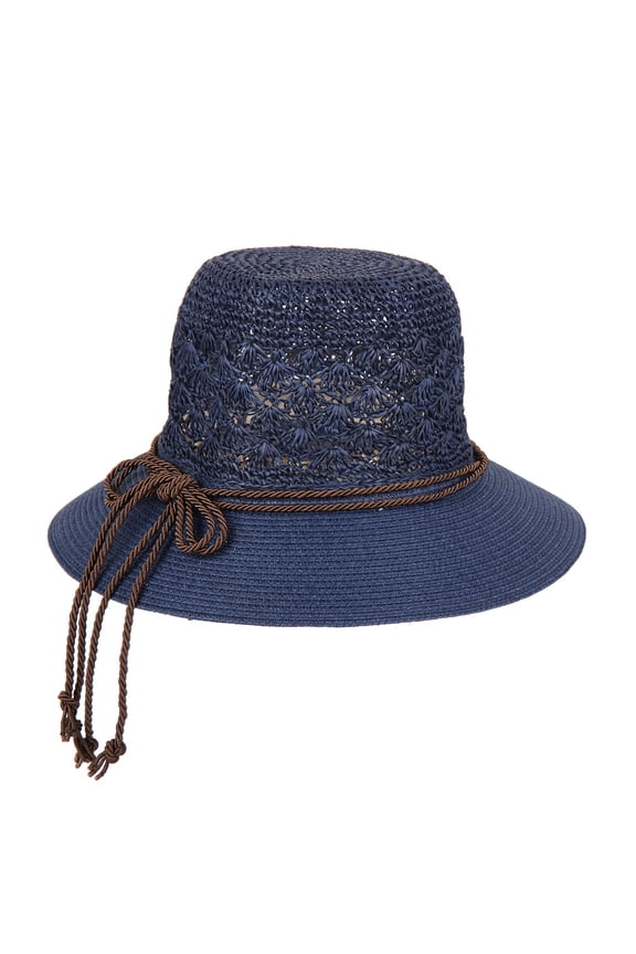 Crocheted Paper Braid Hat w/ Rope Ribbon
