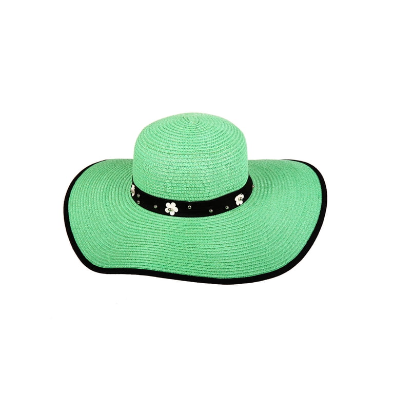 Chic Headwear Floppy Paper Braid Sun Hat w/ Flower - Lime  display picture 1