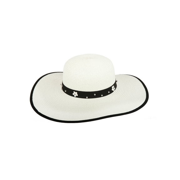 Chic Headwear Floppy Paper Braid Sun Hat w/ Flower - White