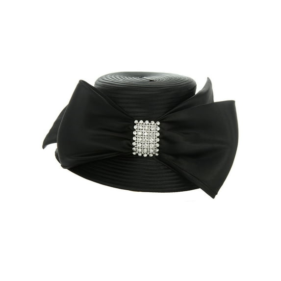 Chic Headwear Medium Braid Bow Hat w/ Stone - Black