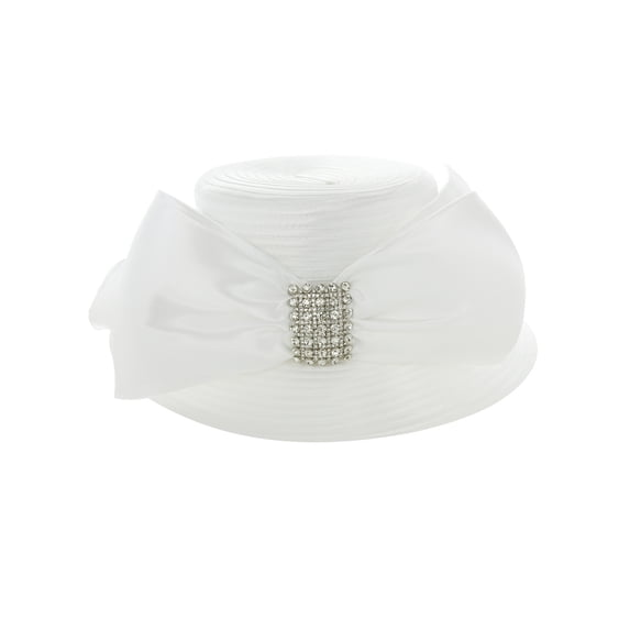 Chic Headwear Medium Braid Bow Hat w/ Stone - White