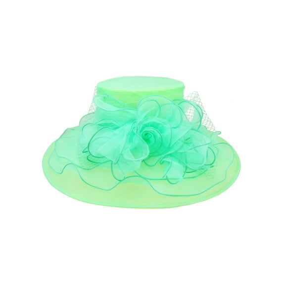 Chic Headwear Medium Brim Organza Hat w/ Flower Center - Lime
