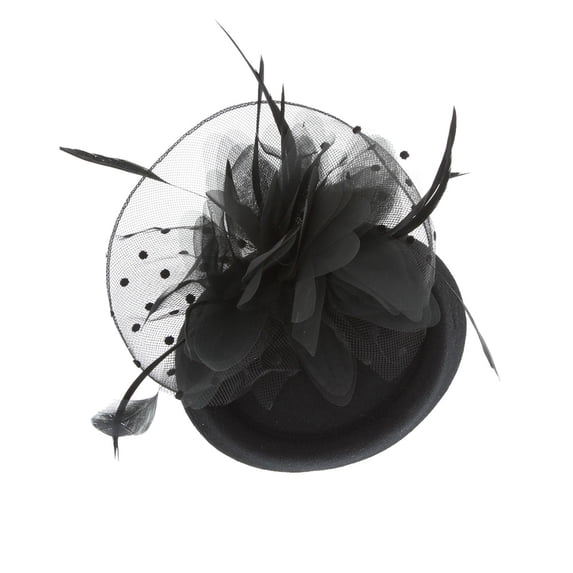 Chic Headwear Mesh Feathered Flower 50s Mini Hat - Black