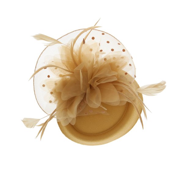 Chic Headwear Mesh Feathered Flower 50s Mini Hat - Champagne